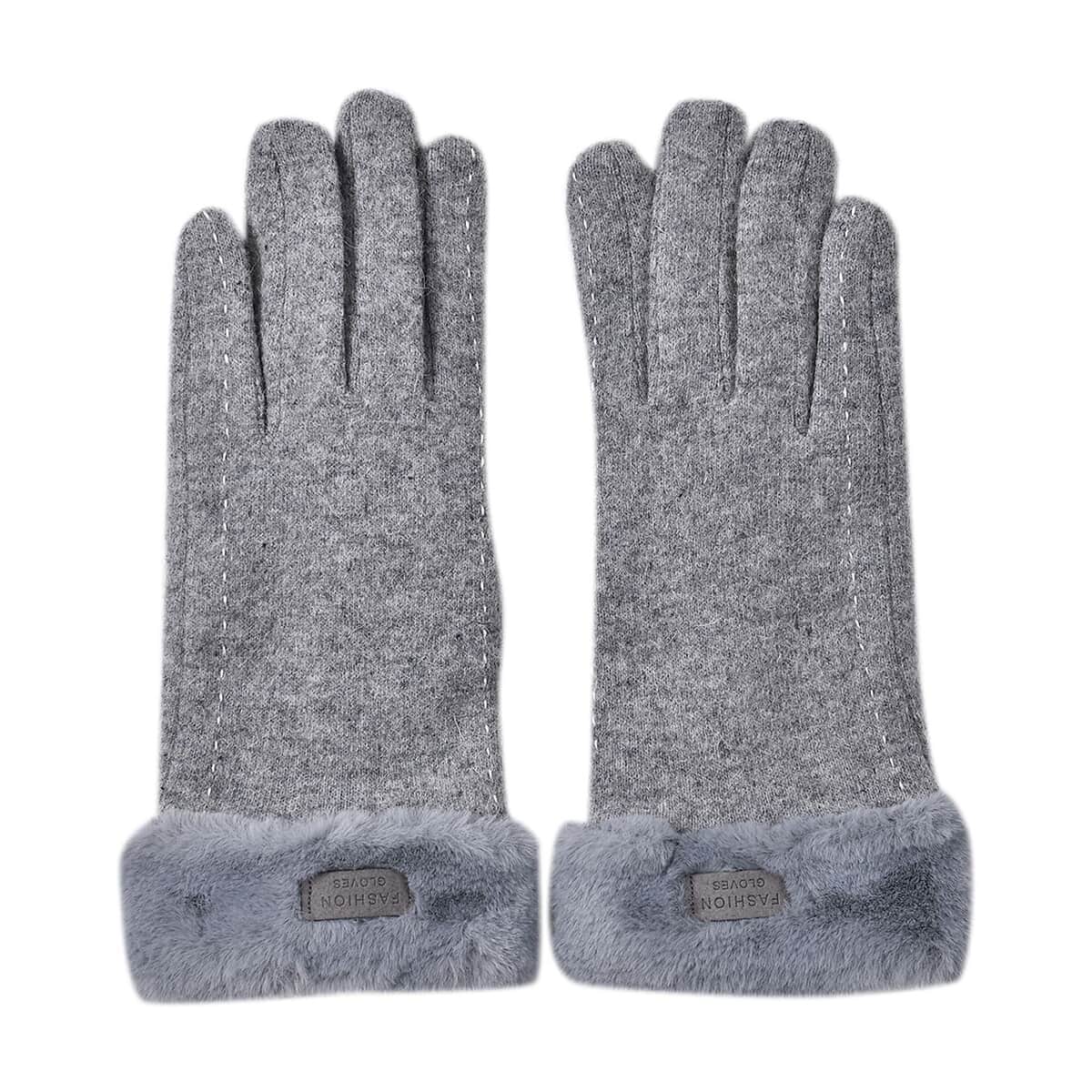 Gray Cashmere Warm Gloves with Faux Fur and Equipped Touch Screen Friendly image number 0