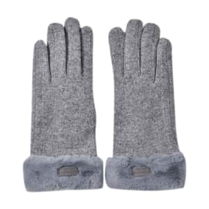 Gray Cashmere Warm Gloves with Faux Fur and Equipped Touch Screen Friendly