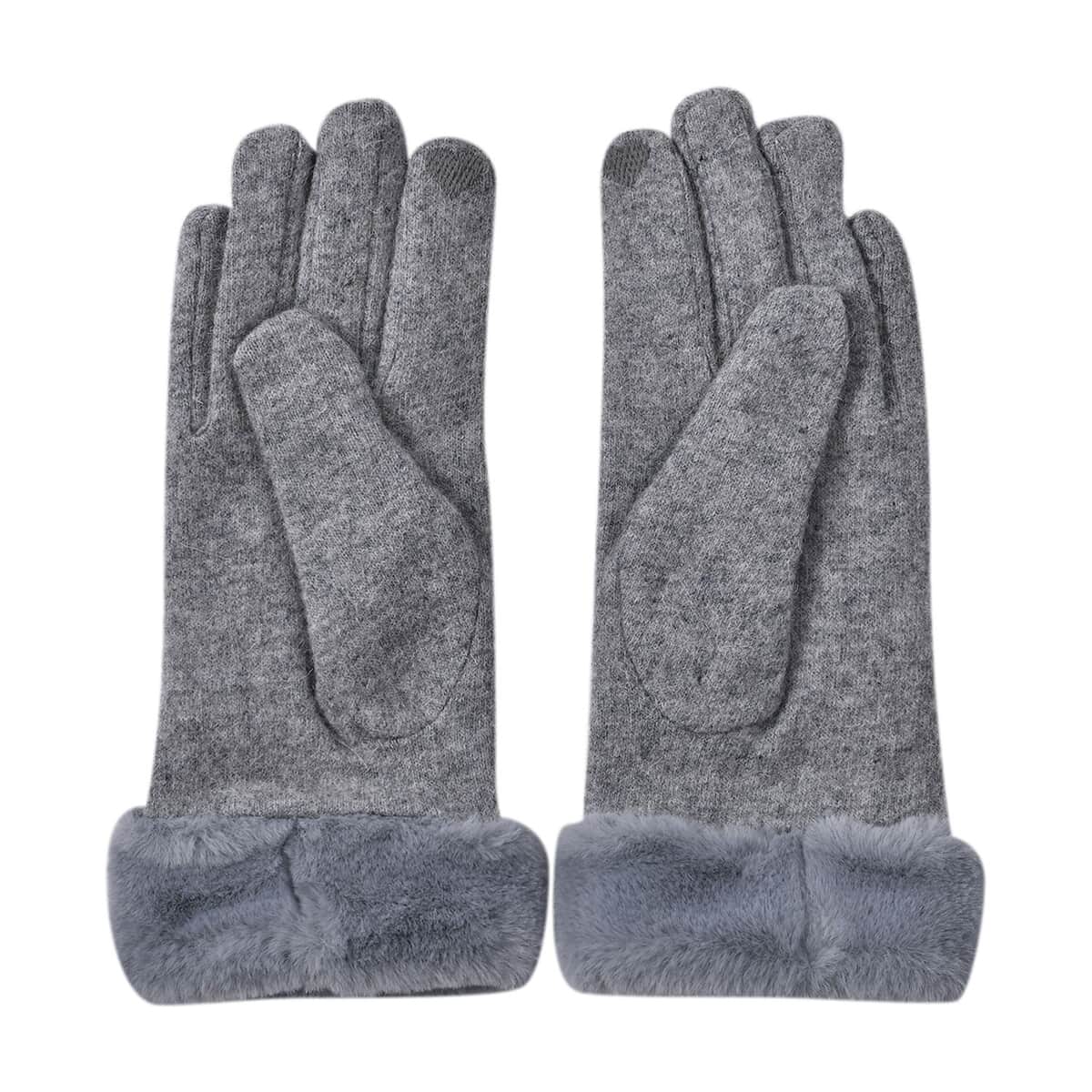 Gray Cashmere Warm Gloves with Faux Fur and Equipped Touch Screen Friendly image number 2