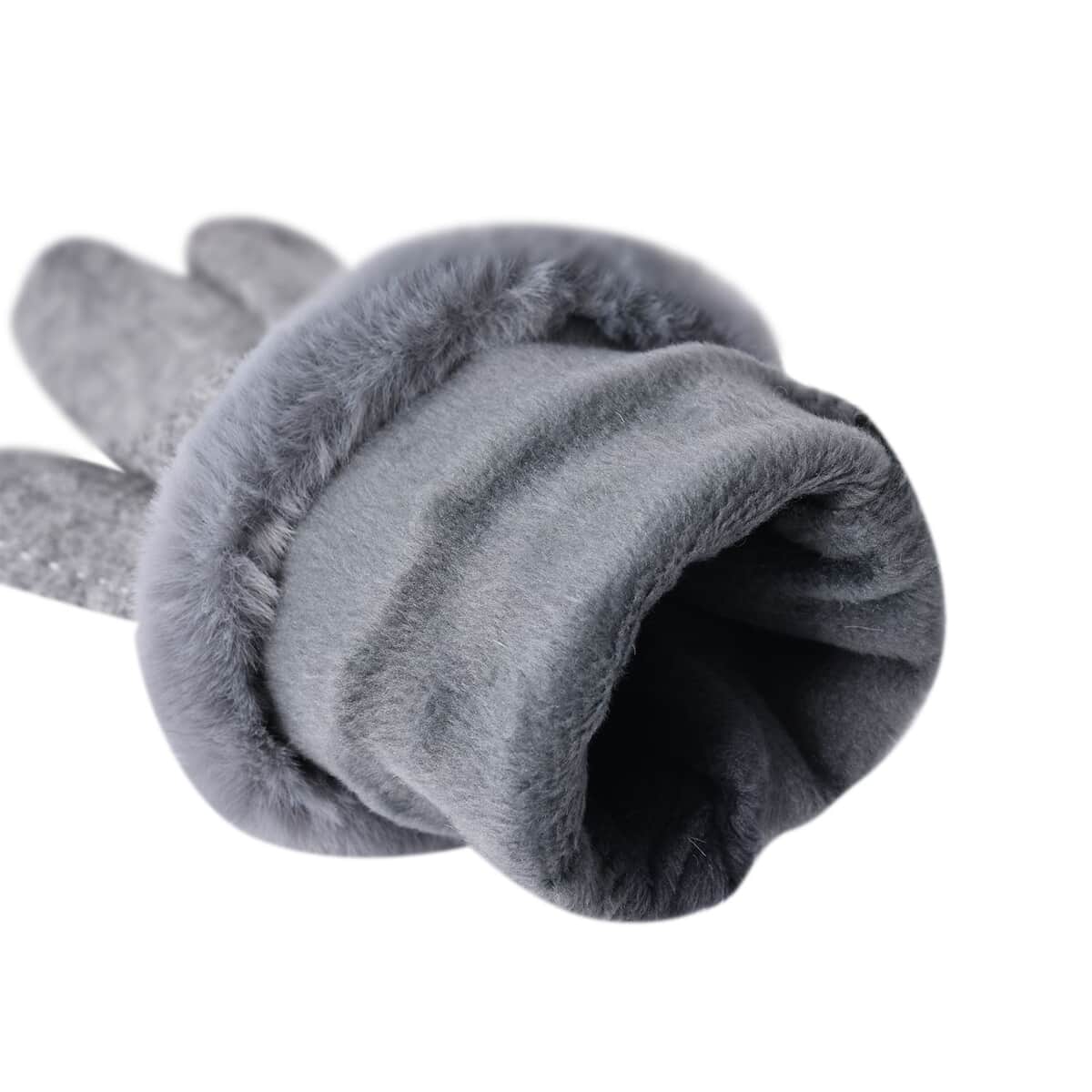 Gray Cashmere Warm Gloves with Faux Fur and Equipped Touch Screen Friendly image number 3