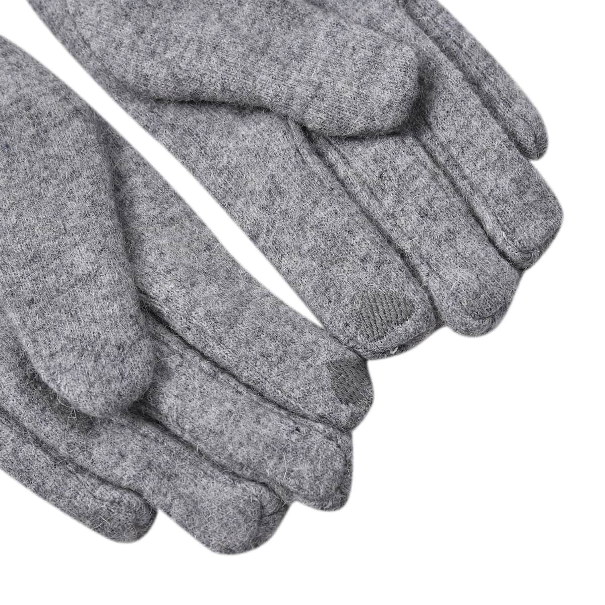 Gray Cashmere Warm Gloves with Faux Fur and Equipped Touch Screen Friendly image number 4