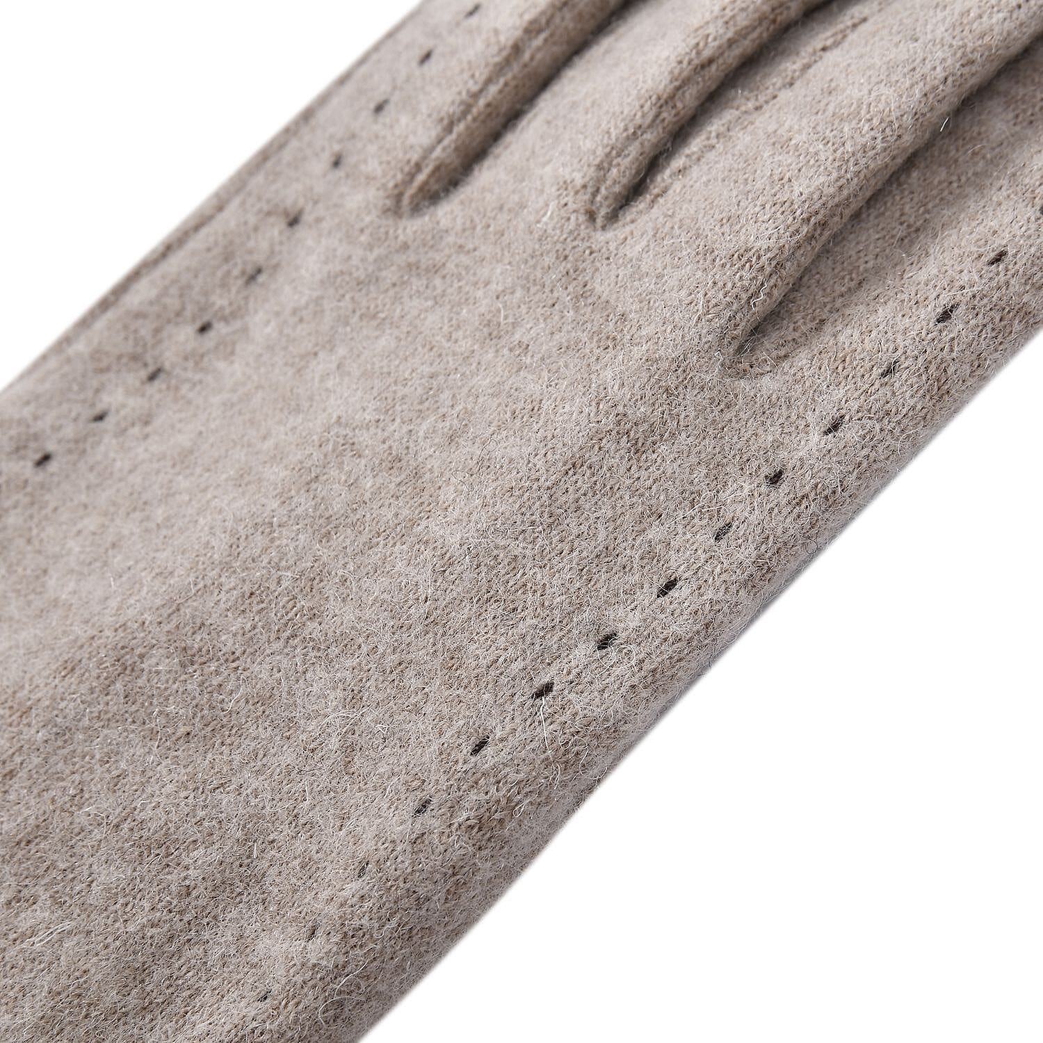 Beige Cashmere Warm Gloves with Faux Fur and Equipped Touch Screen Friendly