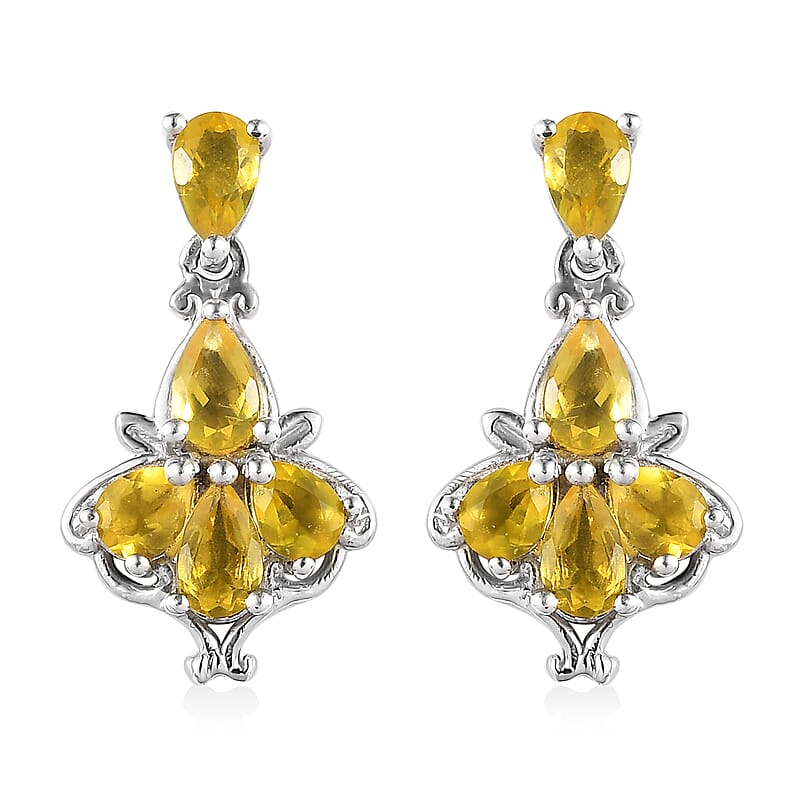 Tanzanian Canary Opal Dangling Earrings in Platinum Over Sterling Silver 1.25 ctw
