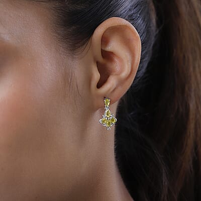 Tanzanian Canary Opal Dangling Earrings in Platinum Over Sterling Silver 1.25 ctw