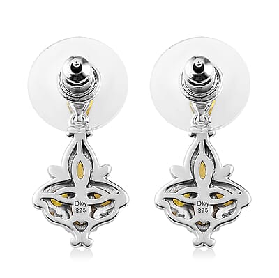 Tanzanian Canary Opal Dangling Earrings in Platinum Over Sterling Silver 1.25 ctw