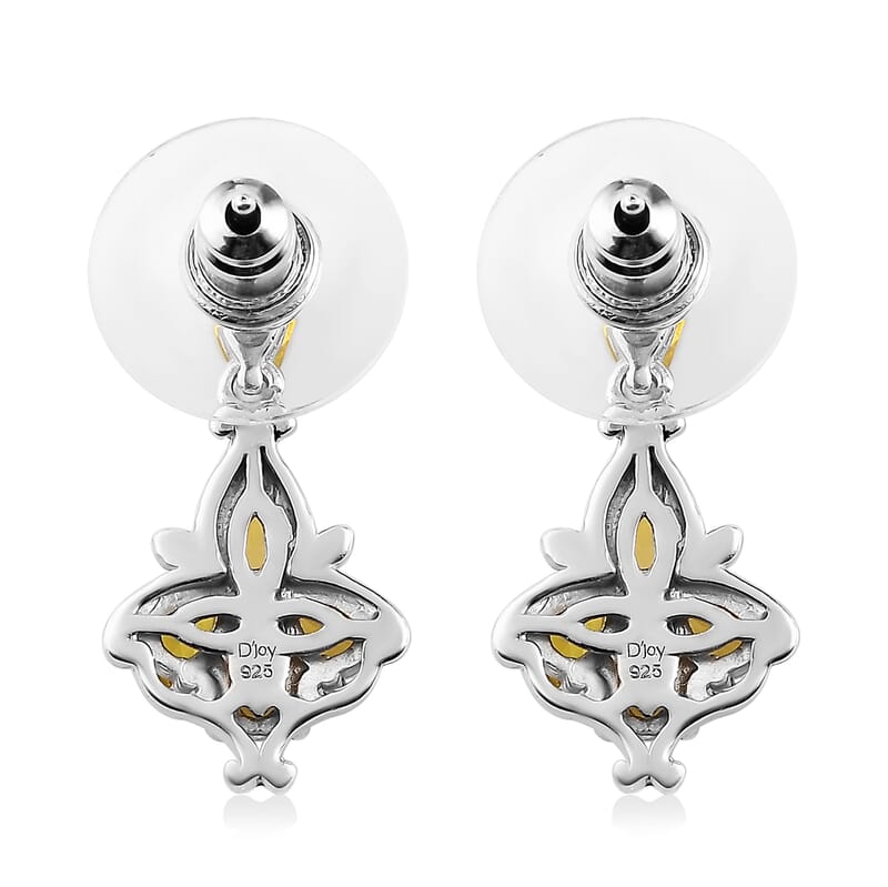 Tanzanian Canary Opal Dangling Earrings in Platinum Over Sterling Silver 1.25 ctw