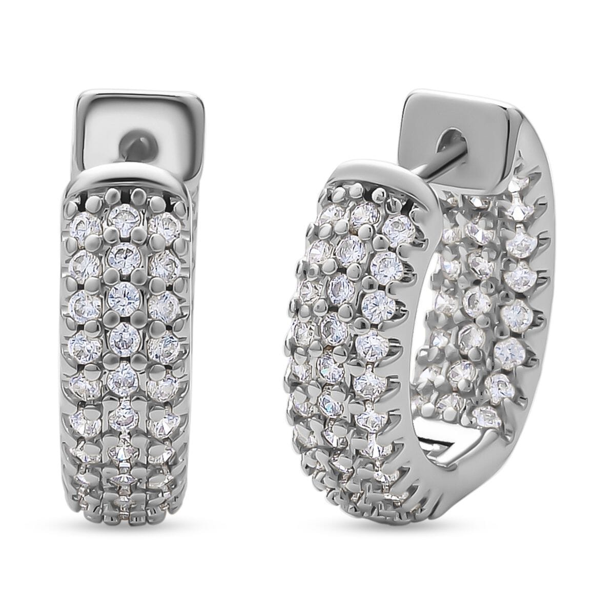 Simulated Diamond Huggie Hoop Earrings in Silvertone 1.00 ctw image number 0