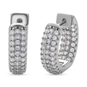 Simulated Diamond Huggie Hoop Earrings in Silvertone 1.00 ctw