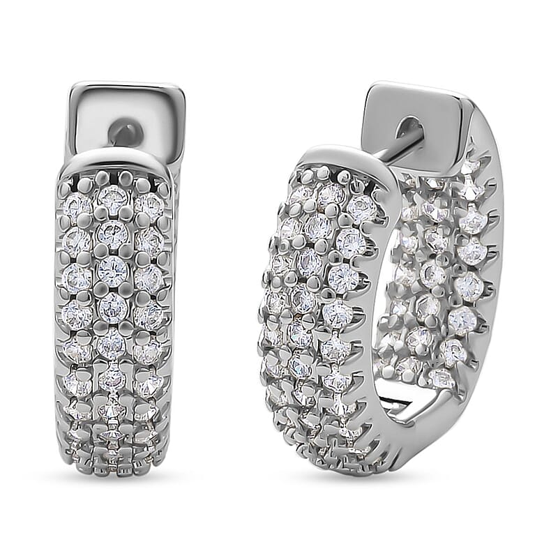 Simulated Diamond Huggie Hoop Earrings in Silvertone 1.00 ctw