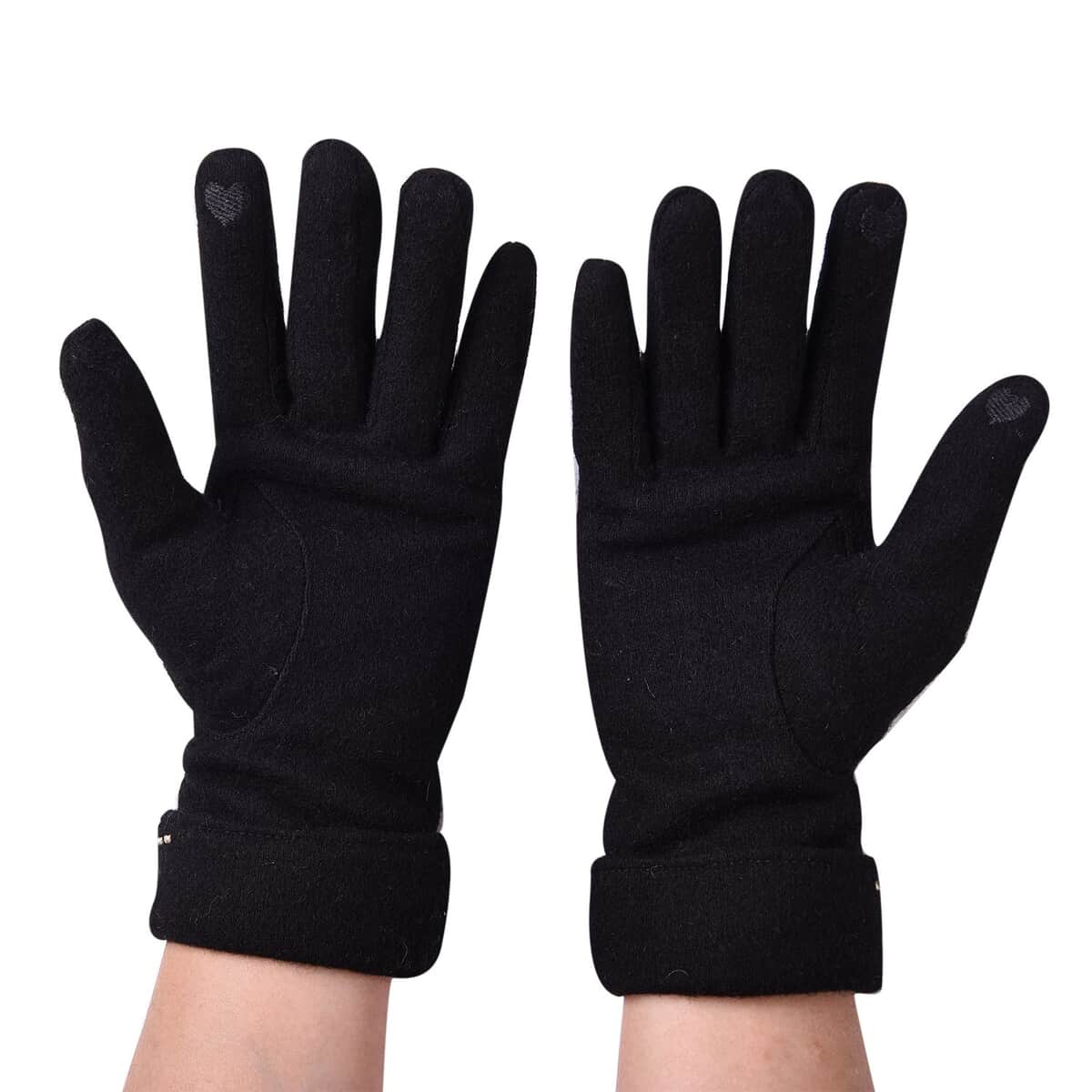 Black Cashmere Warm Gloves with Bowknot and Equipped Touch Screen Friendly image number 1