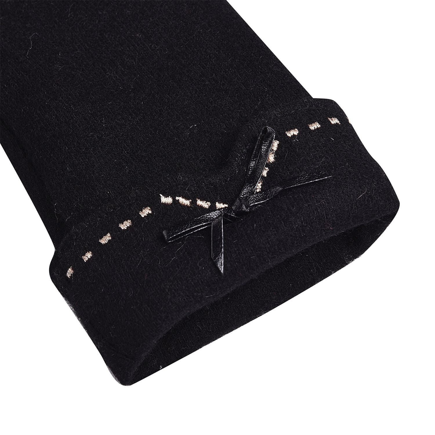 Black Cashmere Warm Gloves with Bowknot and Equipped Touch Screen Friendly
