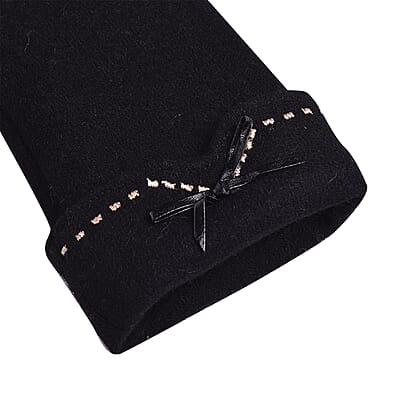 Black Cashmere Warm Gloves with Bowknot and Equipped Touch Screen Friendly