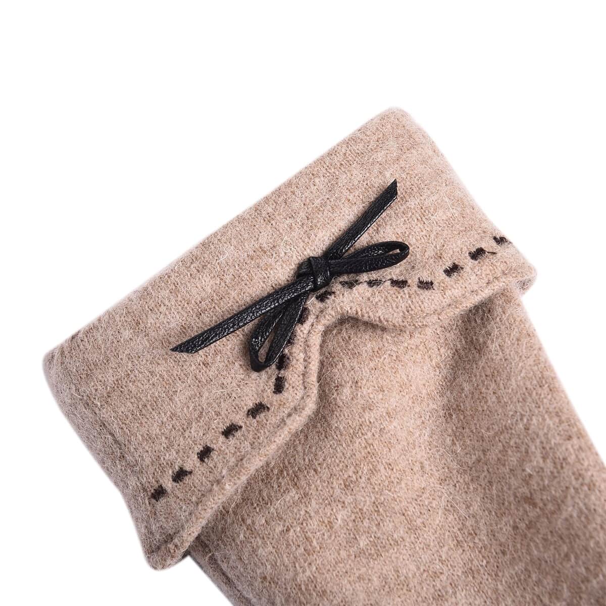 Khaki Cashmere Warm Gloves with Bowknot and Equipped Touch Screen Friendly (9.05"x3.54") image number 2