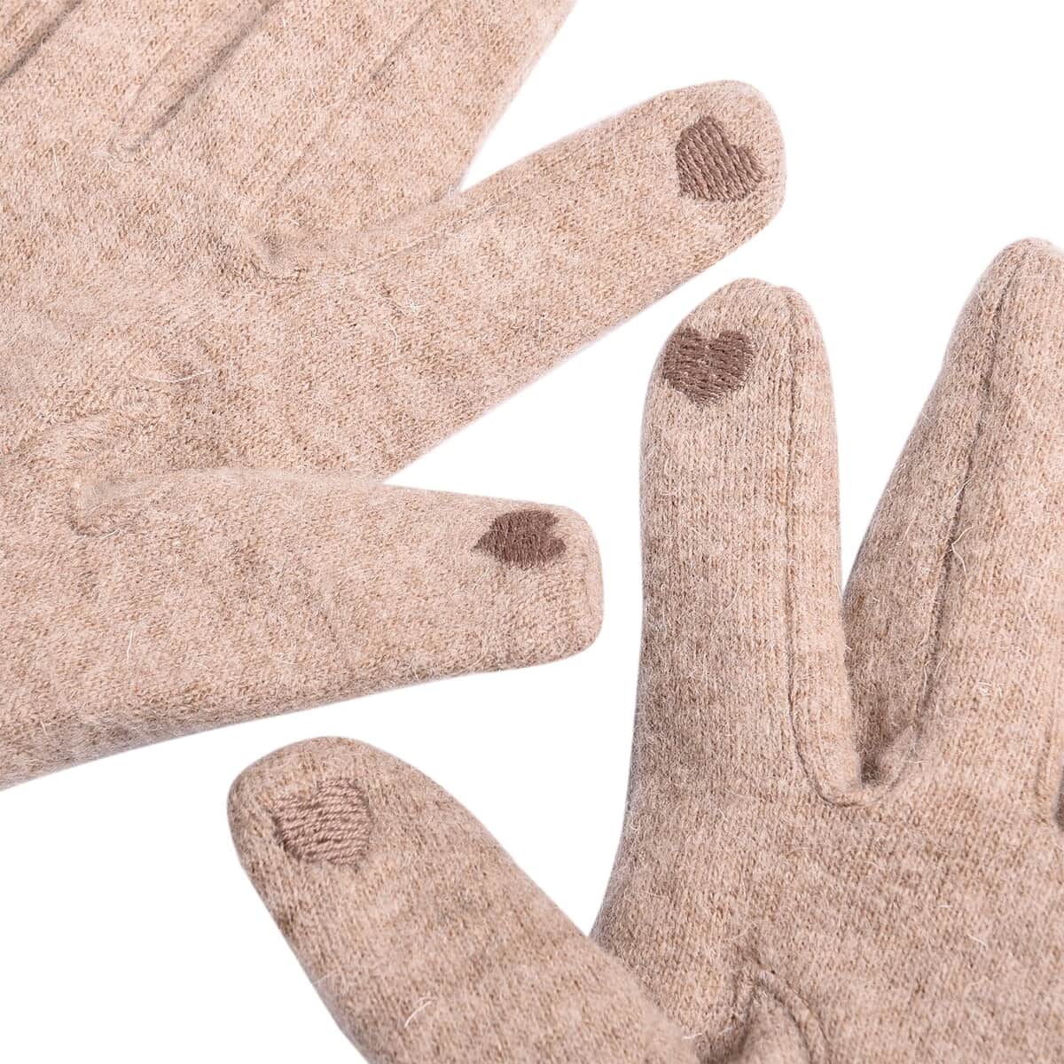 Khaki Cashmere Warm Gloves with Bowknot and Equipped Touch Screen Friendly (9.05"x3.54") image number 4