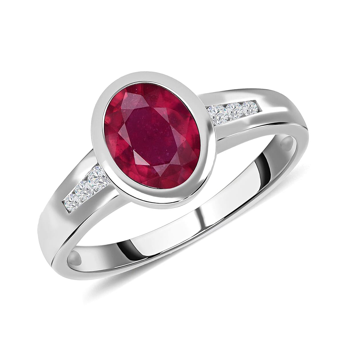 Niassa Ruby (FF) and White Zircon 1.80 ctw Ring in Platinum Over Sterling Silver (Size 11.5)