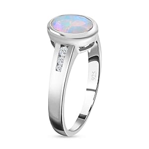 Ethiopian Welo Opal and White Zircon 0.96 ctw Ring in Platinum Over Sterling Silver (Size 10)