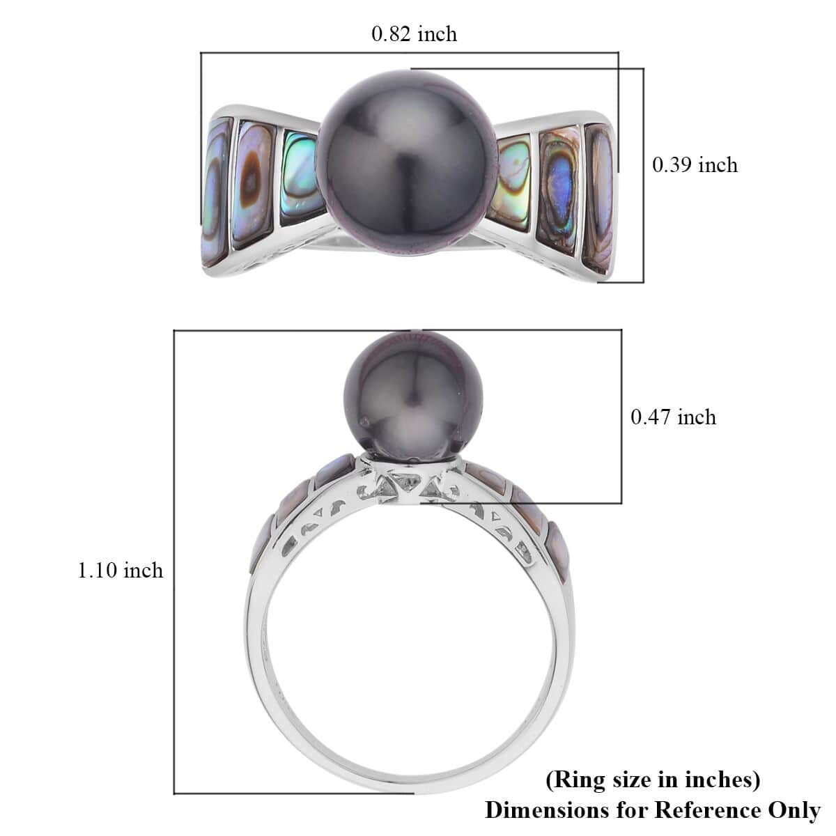 Tahitian Cultured Pearl and Abalone Shell Ring in Rhodium Over Sterling Silver image number 5