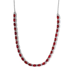 Lab Created Padparadscha Sapphire and Moissanite Tennis Necklace 18 Inches in Platinum Over Sterling Silver 18.90 ctw