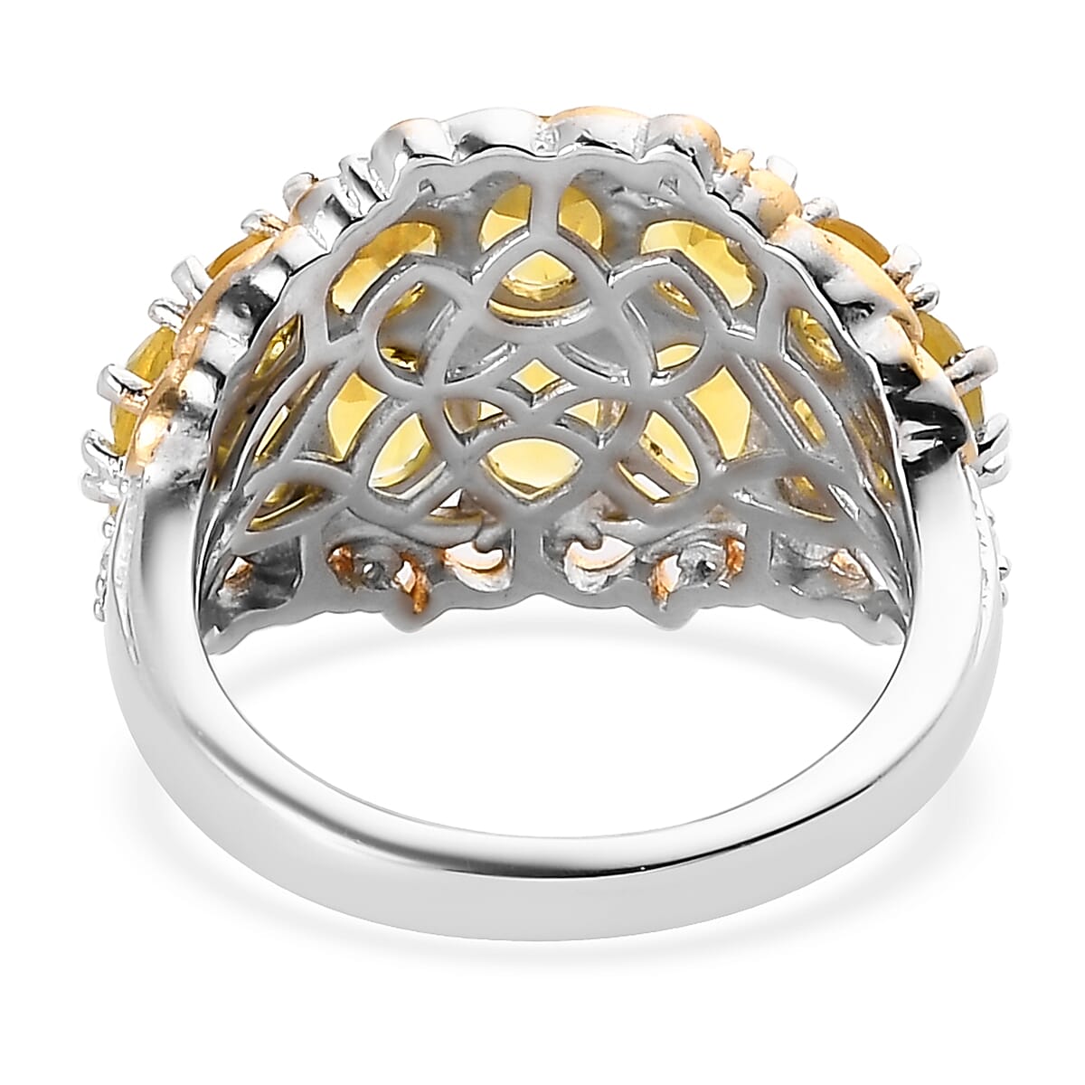 Tanzanian Canary Opal and Natural White Zircon Ring in Vermeil Yellow Gold and Platinum Over Sterling Silver (Size 8.0) 2.75 ctw image number 4