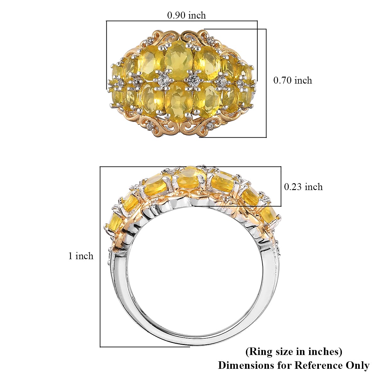 Tanzanian Canary Opal and Natural White Zircon Ring in Vermeil Yellow Gold and Platinum Over Sterling Silver (Size 8.0) 2.75 ctw image number 5