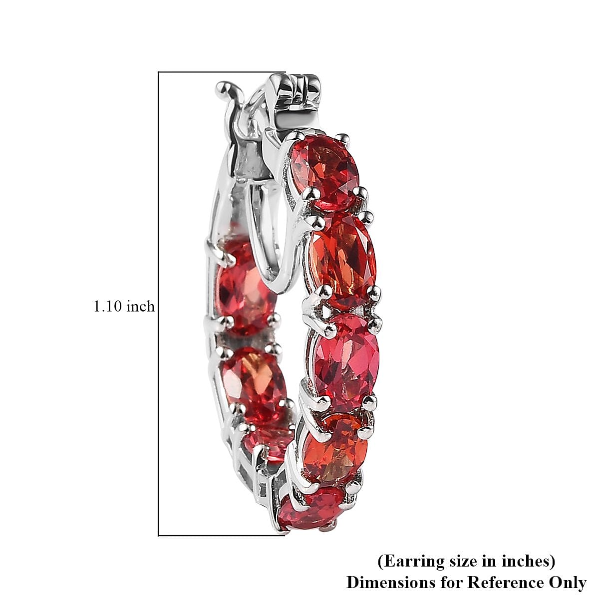 Lab Created Padparadscha Sapphire Hoop Earrings in Platinum Over Sterling Silver 9.90 ctw image number 4