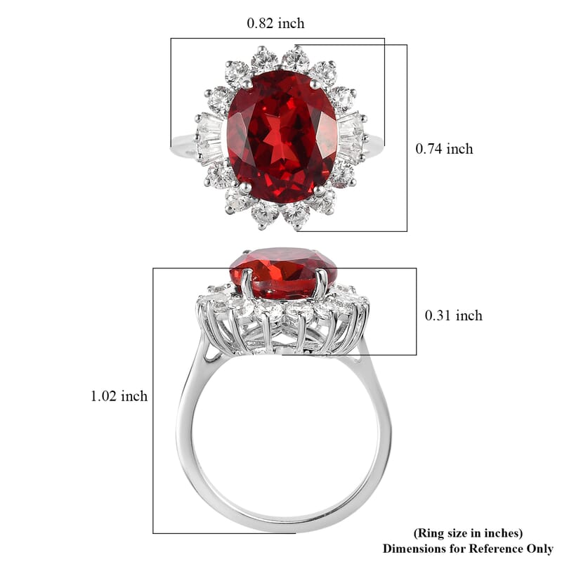 Lab Created Padparadscha Sapphire and White Zircon Floral Ring in Platinum Over Sterling Silver (Size 10.0) 8.40 ctw