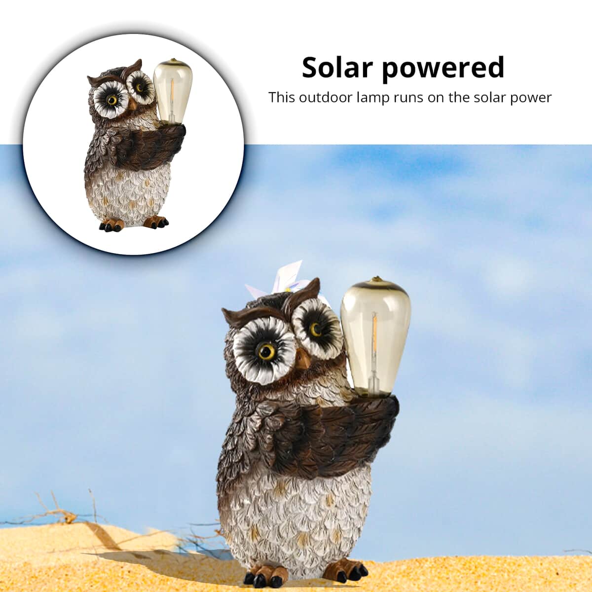 Polyresin Owl with Solar Lamp Bulb image number 4