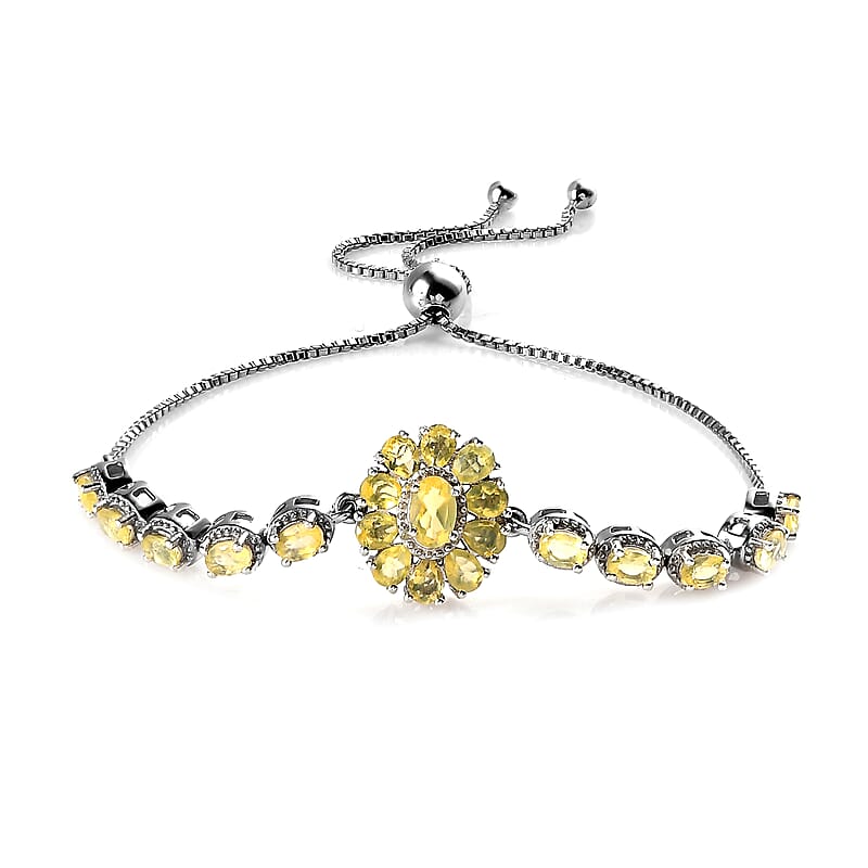 Tanzanian Canary Opal Floral Bolo Bracelet in Platinum Over Sterling Silver 2.50 ctw