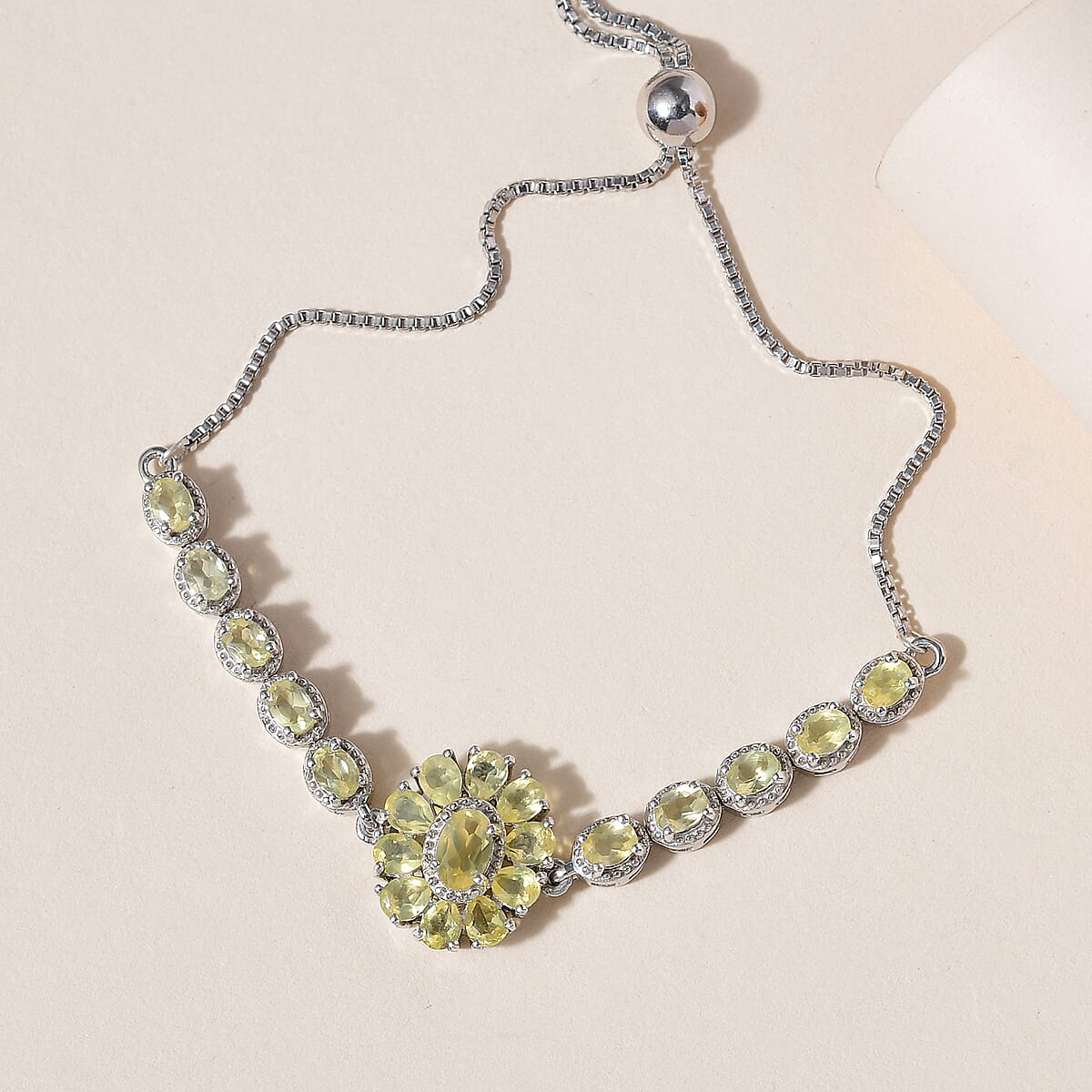 Tanzanian Canary Opal Floral Bolo Bracelet in Platinum Over Sterling Silver 2.50 ctw image number 1