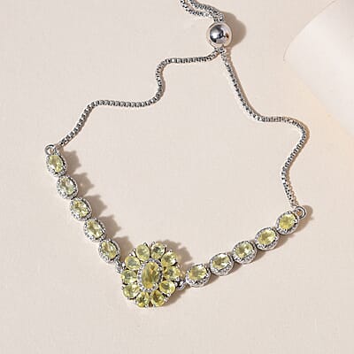 Tanzanian Canary Opal Floral Bolo Bracelet in Platinum Over Sterling Silver 2.50 ctw