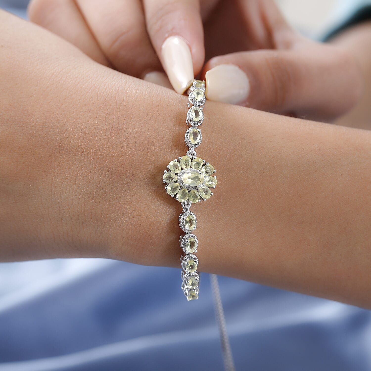 Tanzanian Canary Opal Floral Bolo Bracelet in Platinum Over Sterling Silver 2.50 ctw