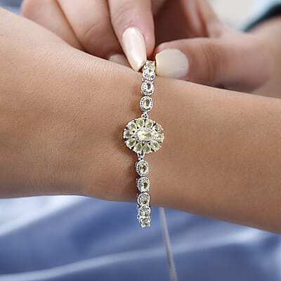 Tanzanian Canary Opal Floral Bolo Bracelet in Platinum Over Sterling Silver 2.50 ctw