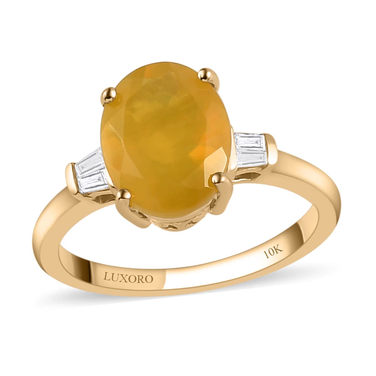 LUXORO 10K Yellow Gold Premium Tanzanian Natural Canary Opal and G-H I3 Diamond Ring 2.40 Grams 2.00 ctw image number 0
