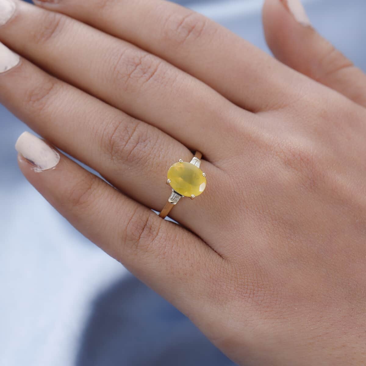 LUXORO 10K Yellow Gold Premium Tanzanian Natural Canary Opal and G-H I3 Diamond Ring 2.40 Grams 2.00 ctw image number 2