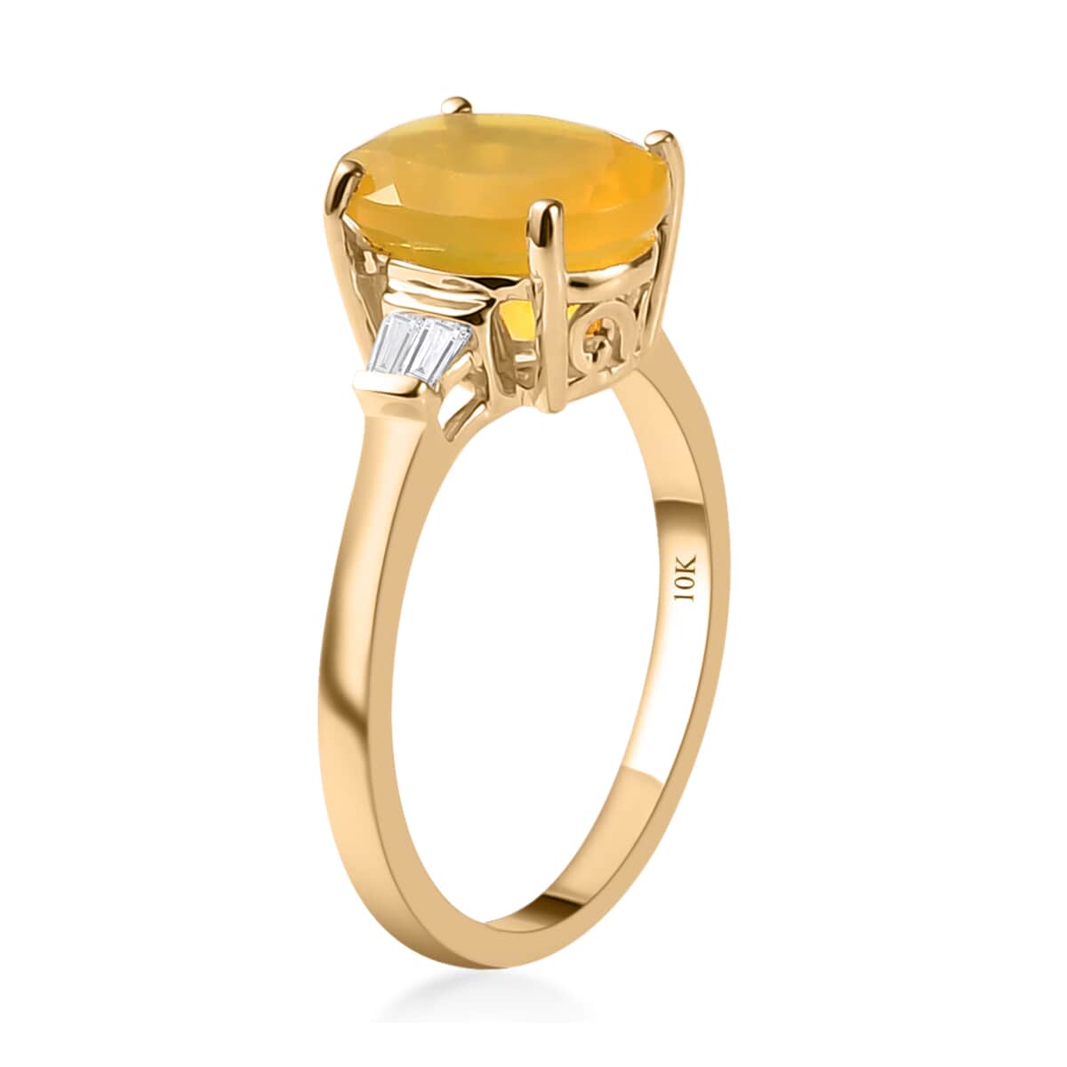 Luxoro 10K Yellow Gold Premium Tanzanian Canary Opal and G-H I3 Diamond Ring (Size 10.0) 2.00 ctw image number 3