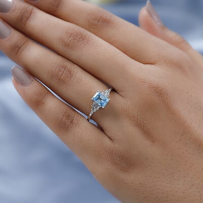 Cambodian Blue Zircon and Diamond Ring in Platinum Over Sterling Silver (Size 10.0) 1.75 ctw