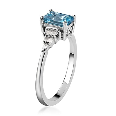 Cambodian Blue Zircon and Diamond Ring in Platinum Over Sterling Silver (Size 10.0) 1.75 ctw
