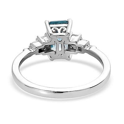 Cambodian Blue Zircon and Diamond Ring in Platinum Over Sterling Silver (Size 10.0) 1.75 ctw