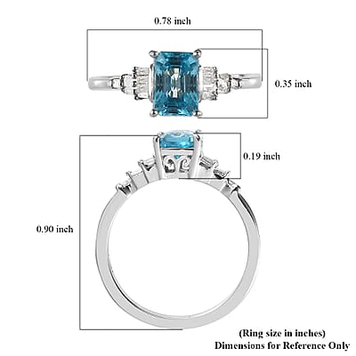 Cambodian Blue Zircon and Diamond Ring in Platinum Over Sterling Silver (Size 10.0) 1.75 ctw