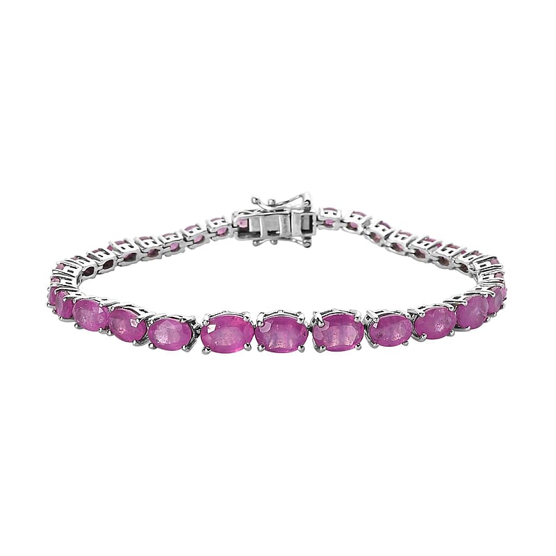 Ilakaka Hot Pink Sapphire (FF) Tennis Bracelet in Platinum Over Sterling Silver (7.25 In) 21.00 ctw