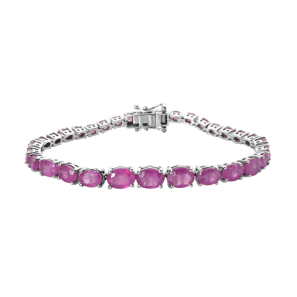 Ilakaka Hot Pink Sapphire (FF) Tennis Bracelet in Platinum Over Sterling Silver (7.25 In) 10.10 Grams 21.00 ctw image number 0