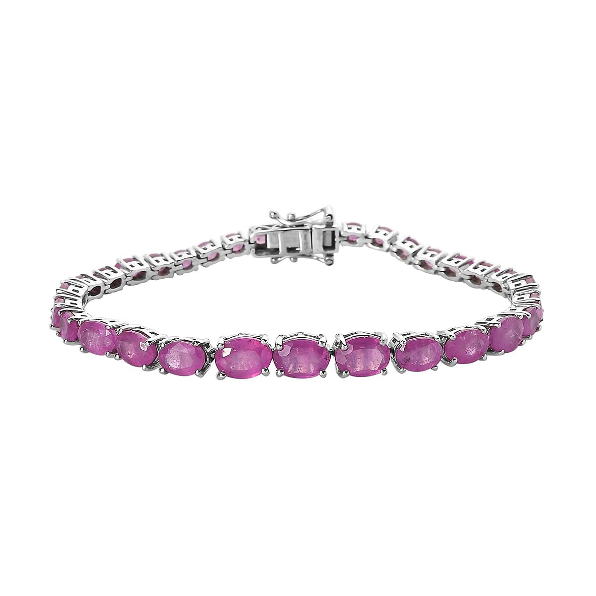 Ilakaka Hot Pink Sapphire (FF) Tennis Bracelet in Platinum Over Sterling Silver (7.25 In) 21.00 ctw image number 0