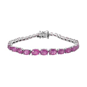 Ilakaka Hot Pink Sapphire (FF) Tennis Bracelet in Platinum Over Sterling Silver (7.25 In) 21.00 ctw