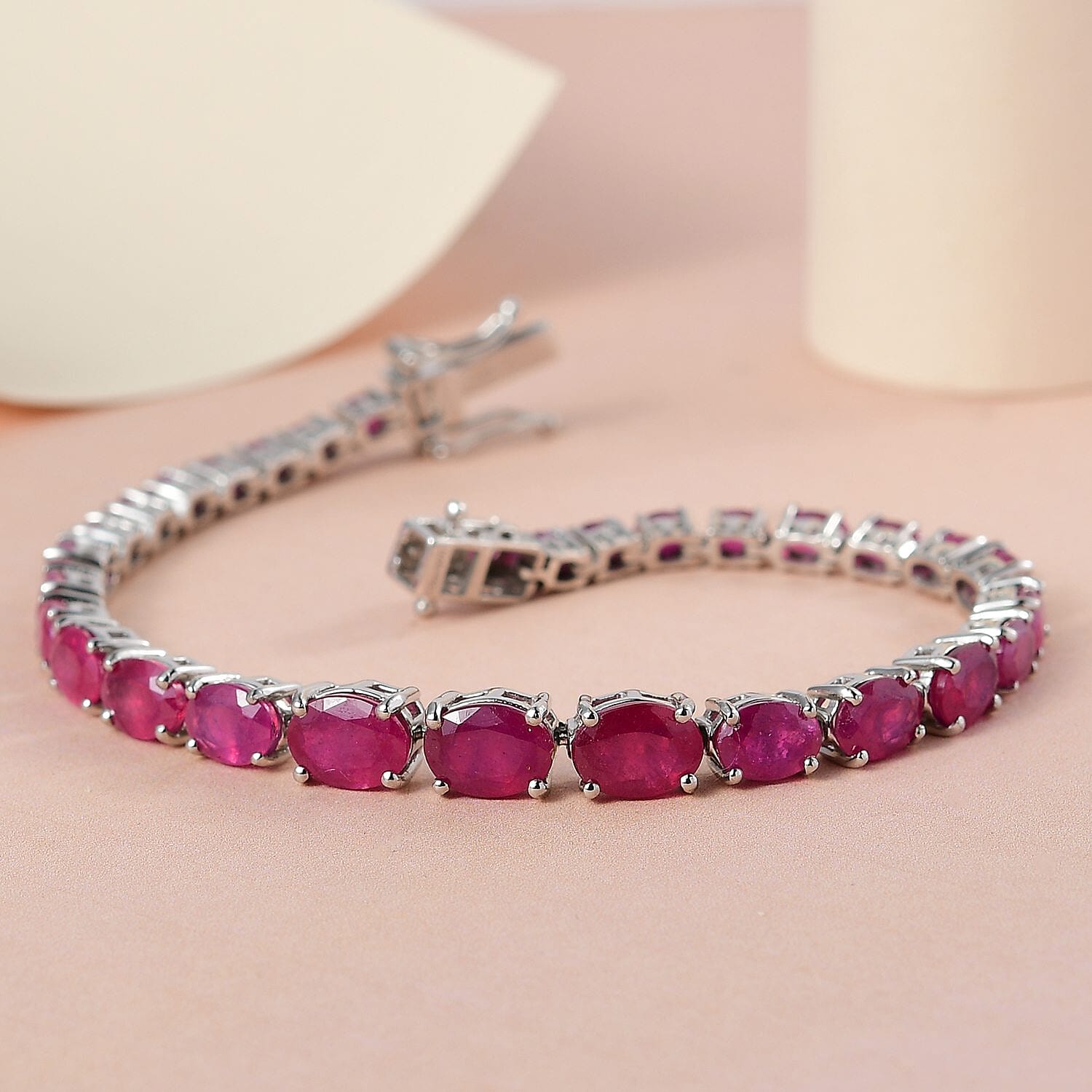 Ilakaka Hot Pink Sapphire (FF) Tennis Bracelet in Platinum Over Sterling Silver (7.25 In) 21.00 ctw