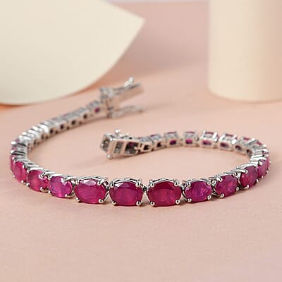 Ilakaka Hot Pink Sapphire (FF) Tennis Bracelet in Platinum Over Sterling Silver (7.25 In) 21.00 ctw