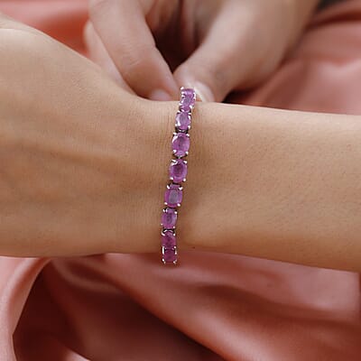 Ilakaka Hot Pink Sapphire (FF) Tennis Bracelet in Platinum Over Sterling Silver (7.25 In) 21.00 ctw