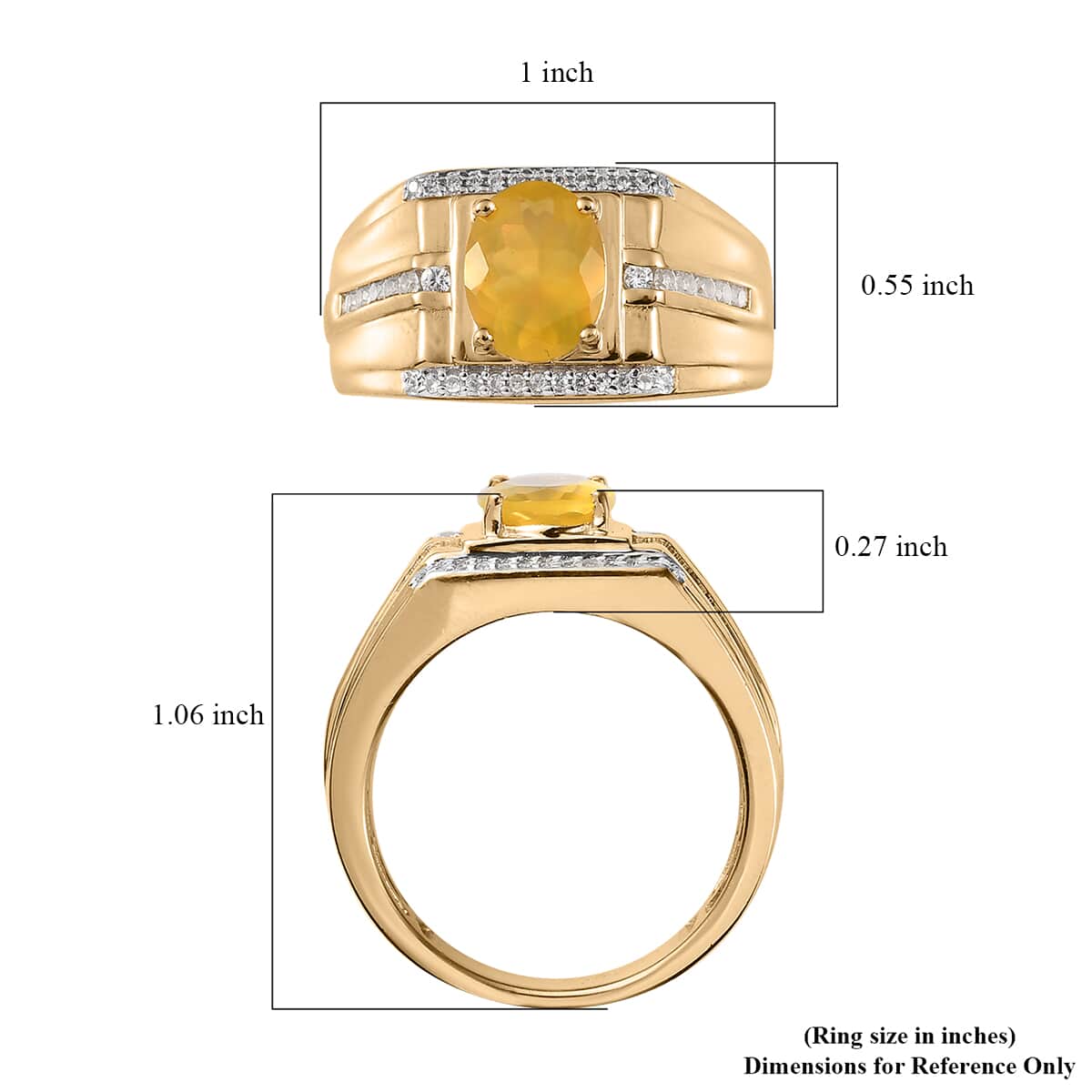 Tanzanian Natural Canary Opal, Natural White Zircon Men's Ring in Vermeil YG Over Sterling Silver (Size 10.0) (9 g) 1.75 ctw image number 5