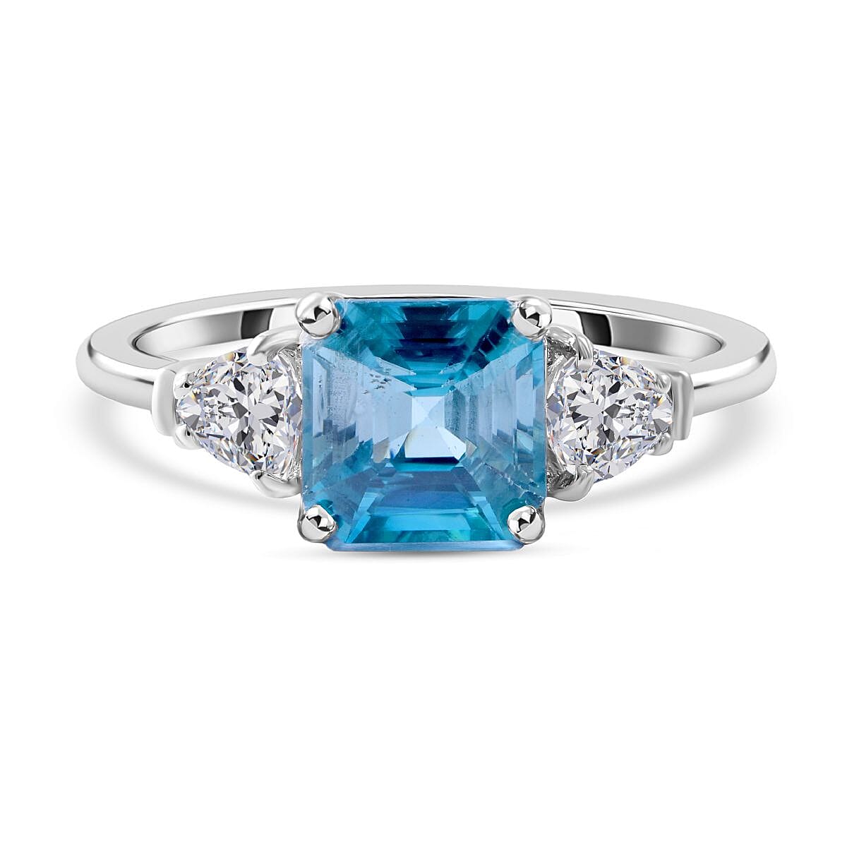Blue Zircon and White Zircon 2.75 ctw Ring in Platinum Over Sterling Silver (Size 10.0)