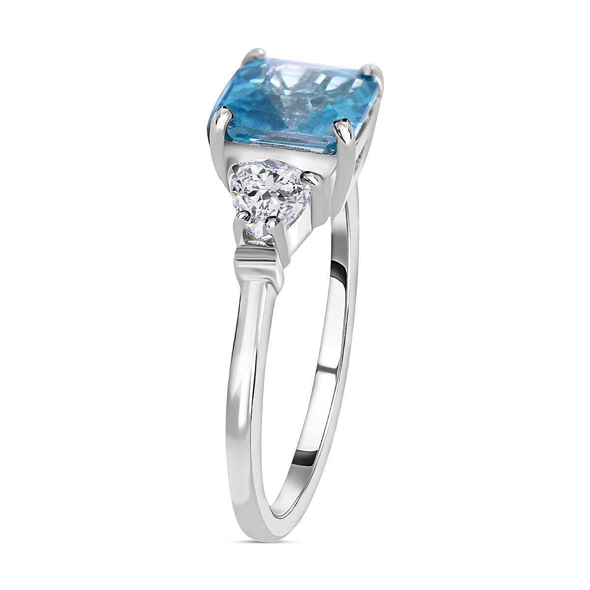 Blue Zircon and White Zircon 2.75 ctw Ring in Platinum Over Sterling Silver (Size 10.0)