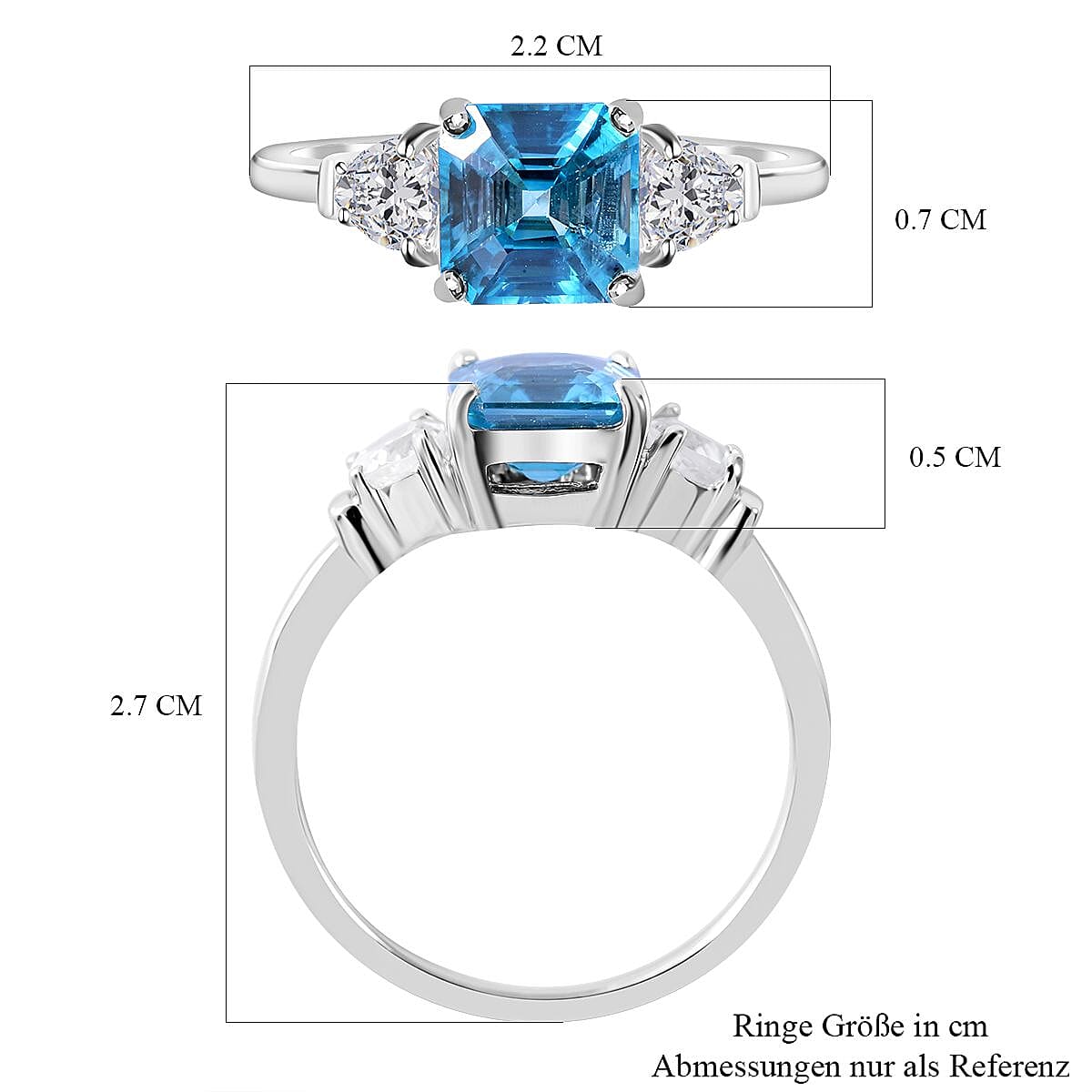 Blue Zircon and White Zircon 2.75 ctw Ring in Platinum Over Sterling Silver (Size 10.0)
